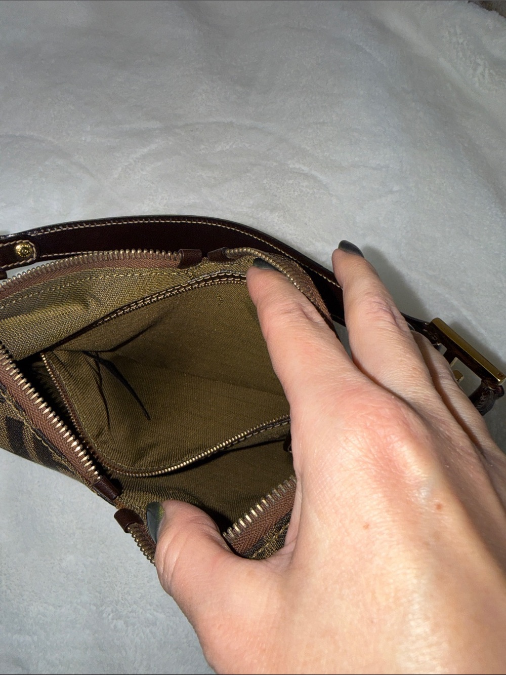 Fendi Brown and Black Zucca Canvas Shoulder Bag with Gold Hardware - Picture 10 of 12